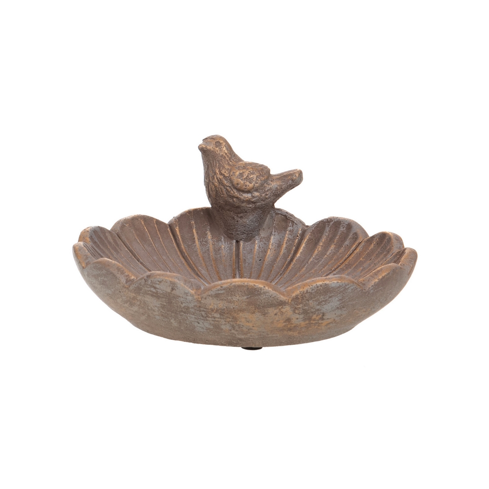 BAIN A OISEAUX VEGETAL EN CIMENT FINITION CUIVRE 21 X 9 X 20 CM - Photo N°1