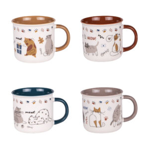 COFFRET 4 MUGS PORCELAINE COLLECTION CHAT   9.5 X 9 CM 350 ML