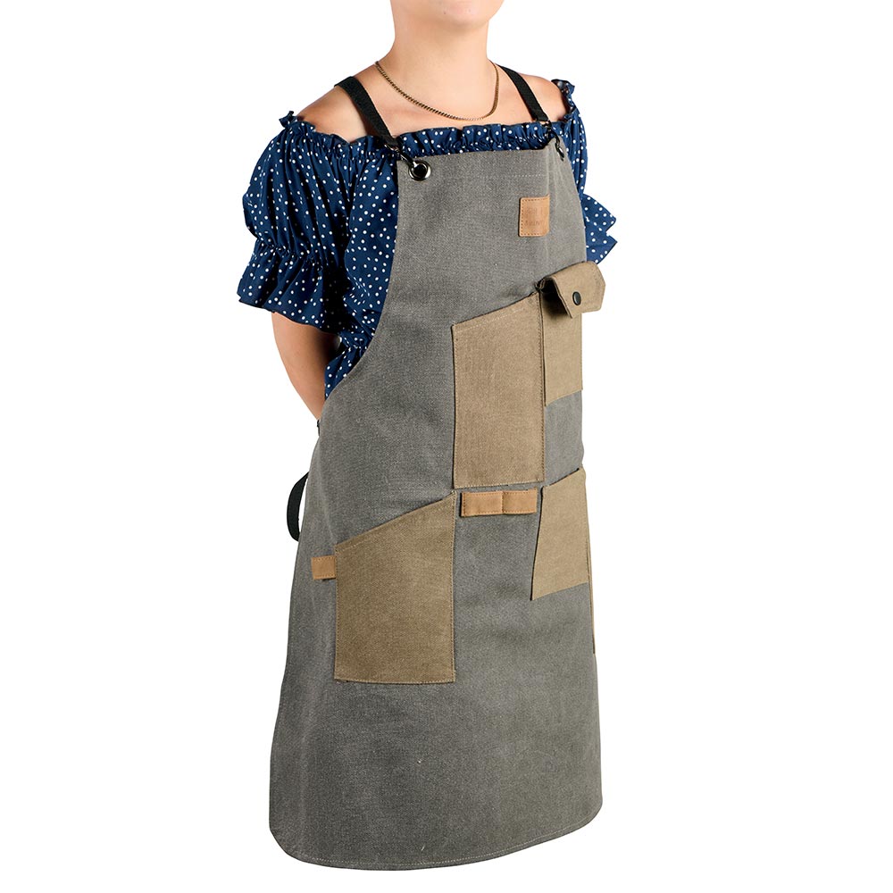 TABLIER GRIS  et  KAKI 5 POCHES ANNEAUX ET MOUSQUETON 100% COTON - Photo N°3