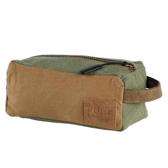 TROUSSE TOILETTE PURE  et  AVENTURE COTON KAKI  et  MARRON  20 X 9 X 9 CM - Photo N°1
