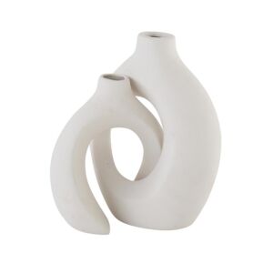 SET DE 2 VASES TERRES CUITES COLORIS BLANCS AJOURES AUX CENTRE 16 X 21.5 X 7 CM