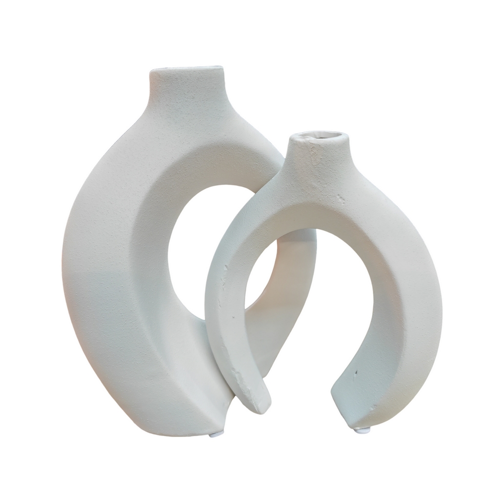 SET DE 2 VASES TERRES CUITES COLORIS BLANCS AJOURES AUX CENTRE 16 X 21.5 X 7 CM - Photo N°3