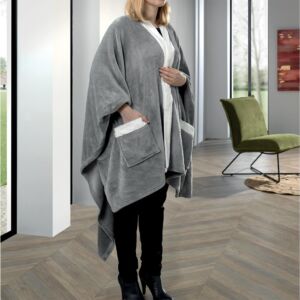 PONCHO D'INTERIEUR GRIS CLAIR ET FAUSSE FOURRURE ECRUE 100% POLYESTER
