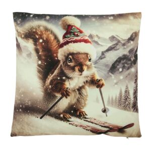 COUSSIN ECUREUIL SKIEUR  45 X 45 CM