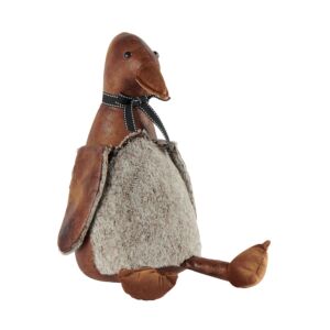 BLOQUE PORTE CANARD SIMILI CUIR MARRON FAUSSE FOURRURE 26 X 30 X 16 CM