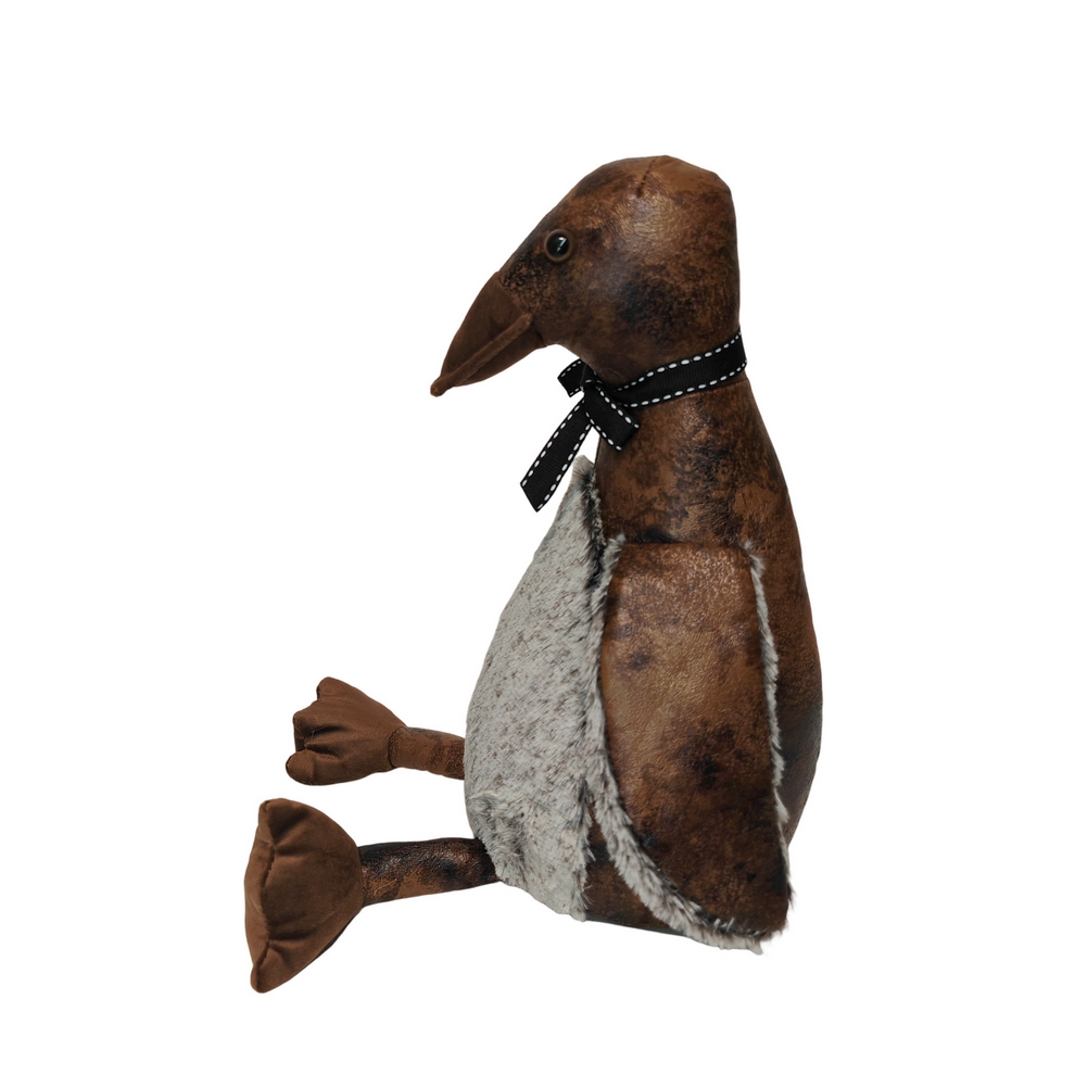 BLOQUE PORTE CANARD SIMILI CUIR MARRON FAUSSE FOURRURE 26 X 30 X 16 CM - Photo N°4