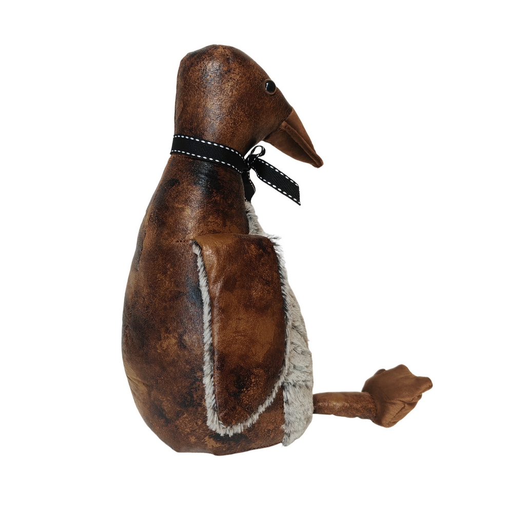BLOQUE PORTE CANARD SIMILI CUIR MARRON FAUSSE FOURRURE 26 X 30 X 16 CM - Photo N°3