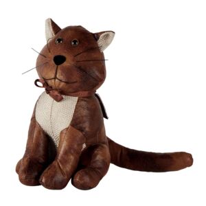 BLOQUE PORTE CHAT ASSIS FACON VIEUX CUIR 35 X 28 X 17 CM