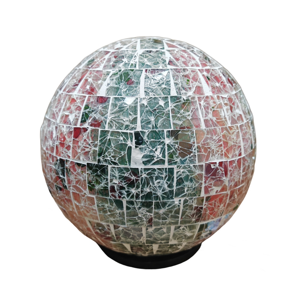 LAMPE BOULE EN VERRE MOSAIQUE ROUGE ET VERT 25 CM - Photo N°4
