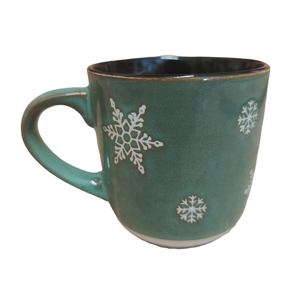 MUG VERT SAPIN  et  ECRU DECOR FLOCONS  GRES 9.6 X 10.8 CM - Photo N°4