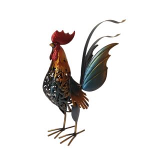 GRAND COQ BRILLANT EN METAL EFFET BRULE 36 X 40 X 13 CM