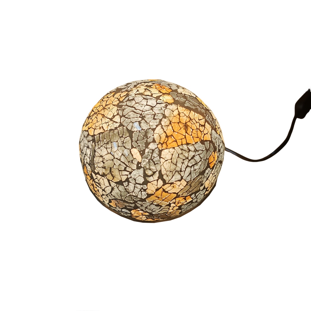 LAMPE BOULE EN VERRE MOSAIQUE OR ET GRIS 15 CM - Photo N°1