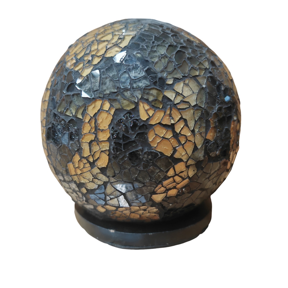 LAMPE BOULE EN VERRE MOSAIQUE OR ET GRIS 15 CM - Photo N°2