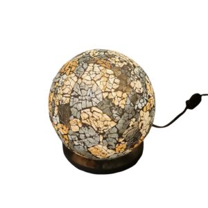 LAMPE BOULE EN VERRE MOSAIQUE OR ET GRIS 30 CM