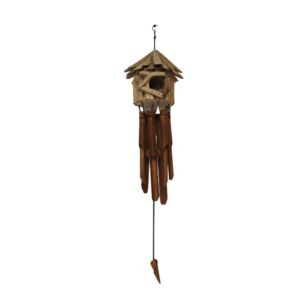 CARILLON BAMBOU ET CABANE A OISEAU NICHOIR FACON BOIS FLOTTE 28 X 50 X 28  CM