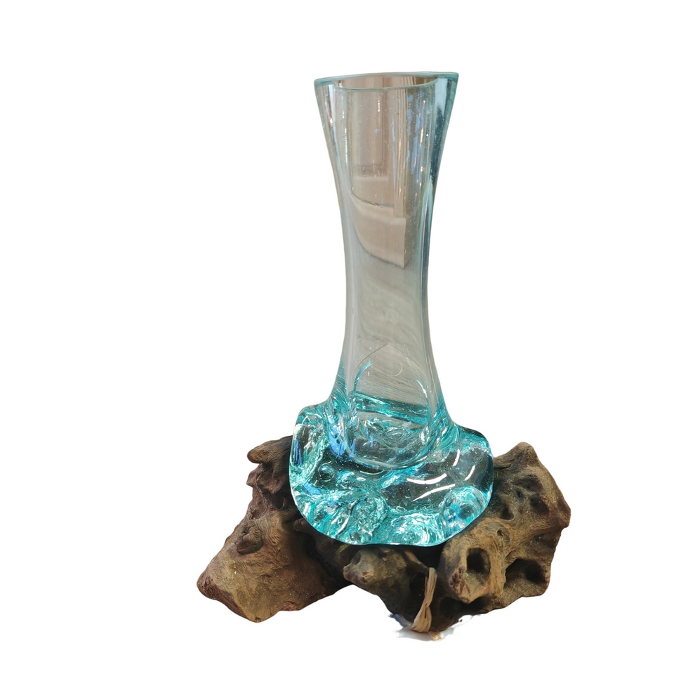 Soliflore Ancien En Verre Moulé Sur Pied Régule - Décor Harpe Et Flûte