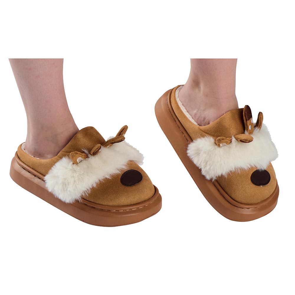 CHAUSSONS TETE DE CERF CAMEL ET FOURRURE 38 - 39 - Photo N°1