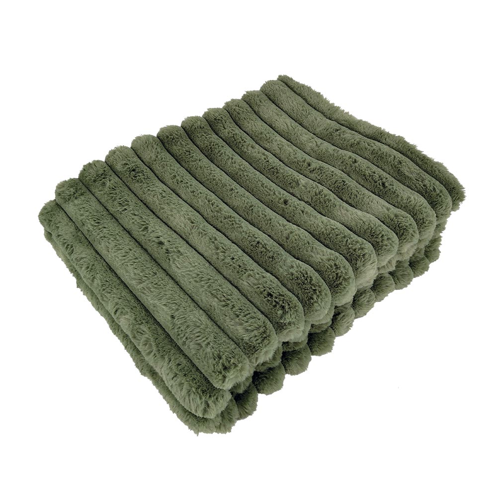 PLAID A GROSSES COTES STINA COULEUR KAKI 400GSM 130 X 170 CM POLYESTER - Photo N°1