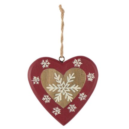 COEUR EN BOIS NATUREL  et  ROUGE AVEC FLOCONS  10 x 9.5 x 1.5 cm - Photo N°1