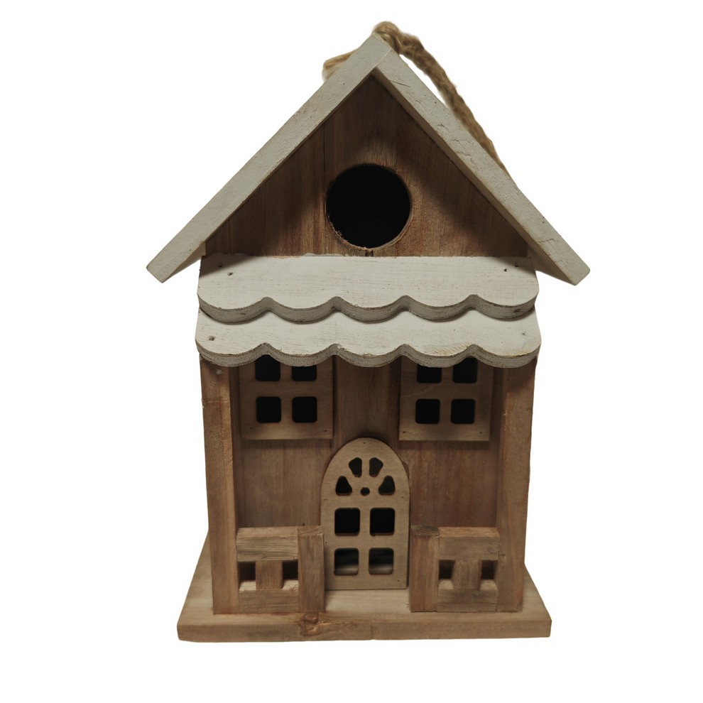 CABANE A OISEAUX CHALET BOIS NATUREL ET BLANCHE 16 X 22 X 12 CM - Photo N°3