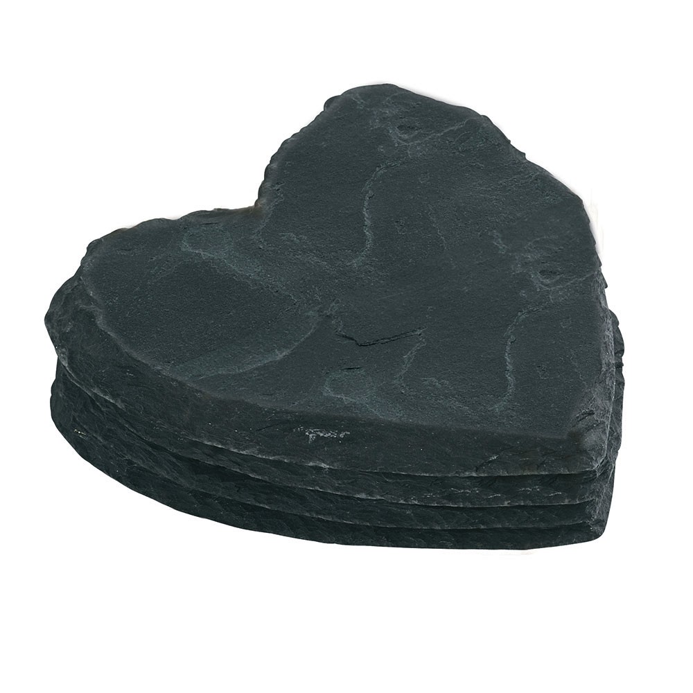 SET 4 SOUS VERRES COEUR EN ARDOISE 10 X 10 CM - Photo N°1