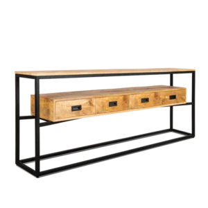 CONSOLE INDUSTRIEL METAL ET BOIS DE MANGUIER 4 TIROIRS 180 X 77 X 35 CM