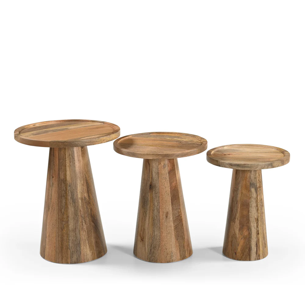 SET DE TROIS TABLES AUXILIAIRES MANGUIER MASSIF  50 X 50 X 60 ET 40 X 40 X 52 CM - Photo N°3