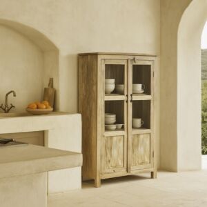 ARMOIRE 2 PORTES VITREES MANGUIER MASSIF FINITION VERNIS  90 X 150.5 X 41 CM