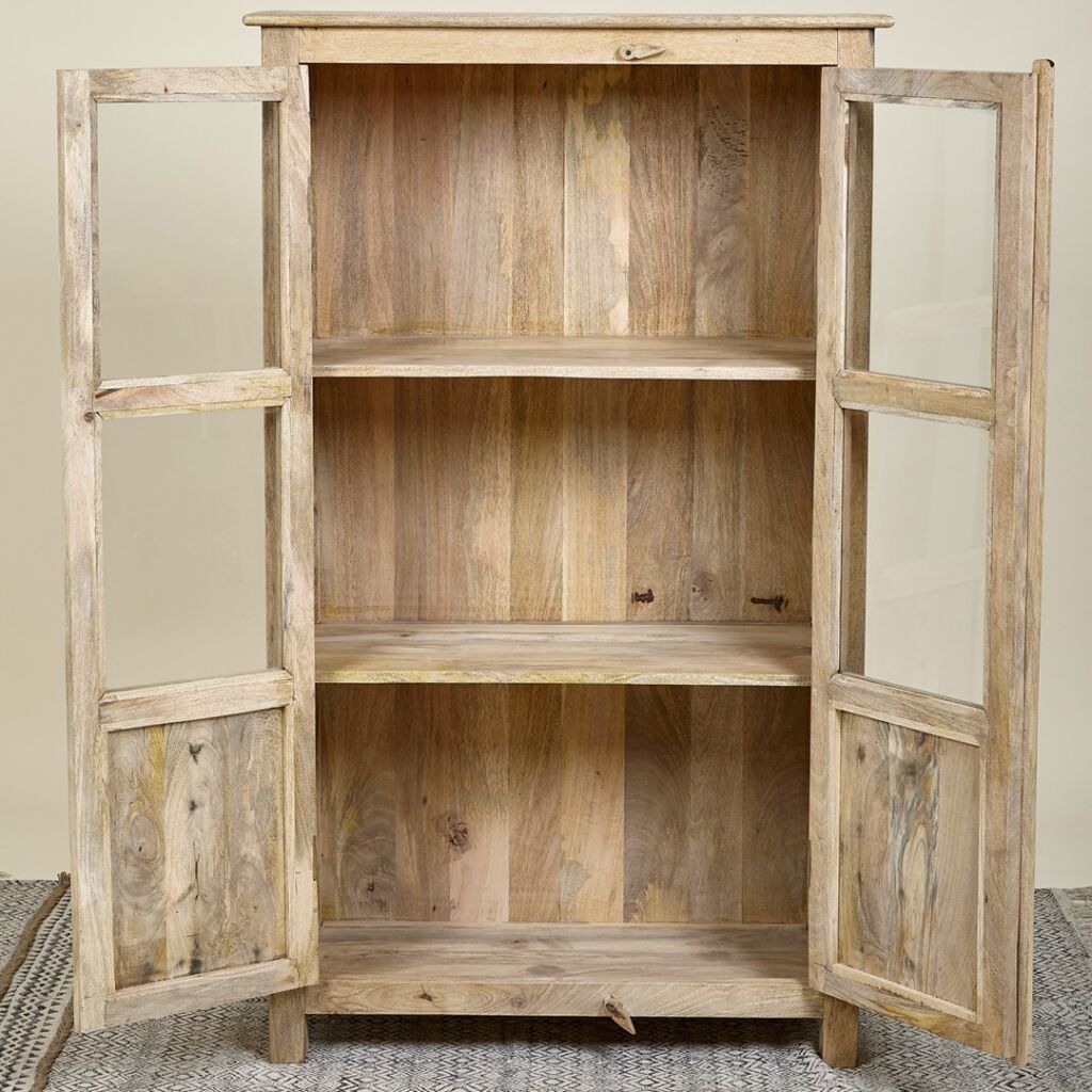 ARMOIRE 2 PORTES VITREES MANGUIER MASSIF FINITION VERNIS  90 X 150.5 X 41 CM - Photo N°3