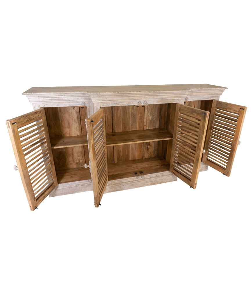 BAHUT 4 PORTES PERSIENNE MANGUIER MASSIF BLANCHI 180 X 95 X 41.5 CM - Photo N°2